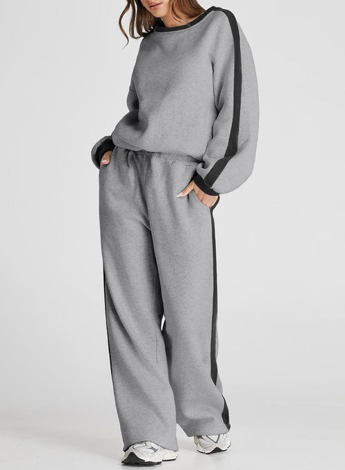 Herseas Women 2 Piece Outfits Color Block Sweatsuit Casual Fleece Lounge Matching Sets