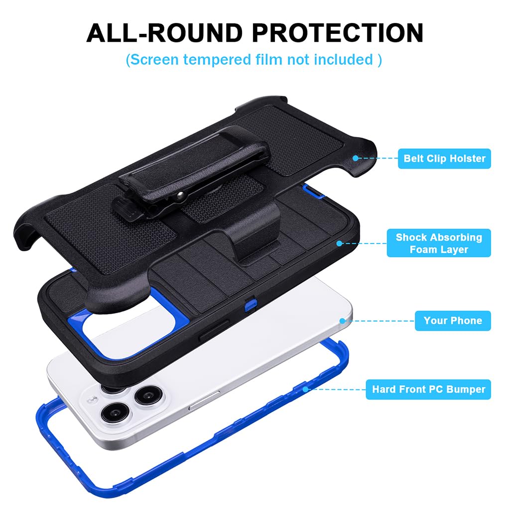 Phone Cases for iPhone 12 Pro Max Case Black with Belt Clip,3 Layers of Sturdy,Military Grade Shockproof ProMax Holster Protective Cases for Heavy Duty iPhone 12 Pro Max Phone Case Black Blue