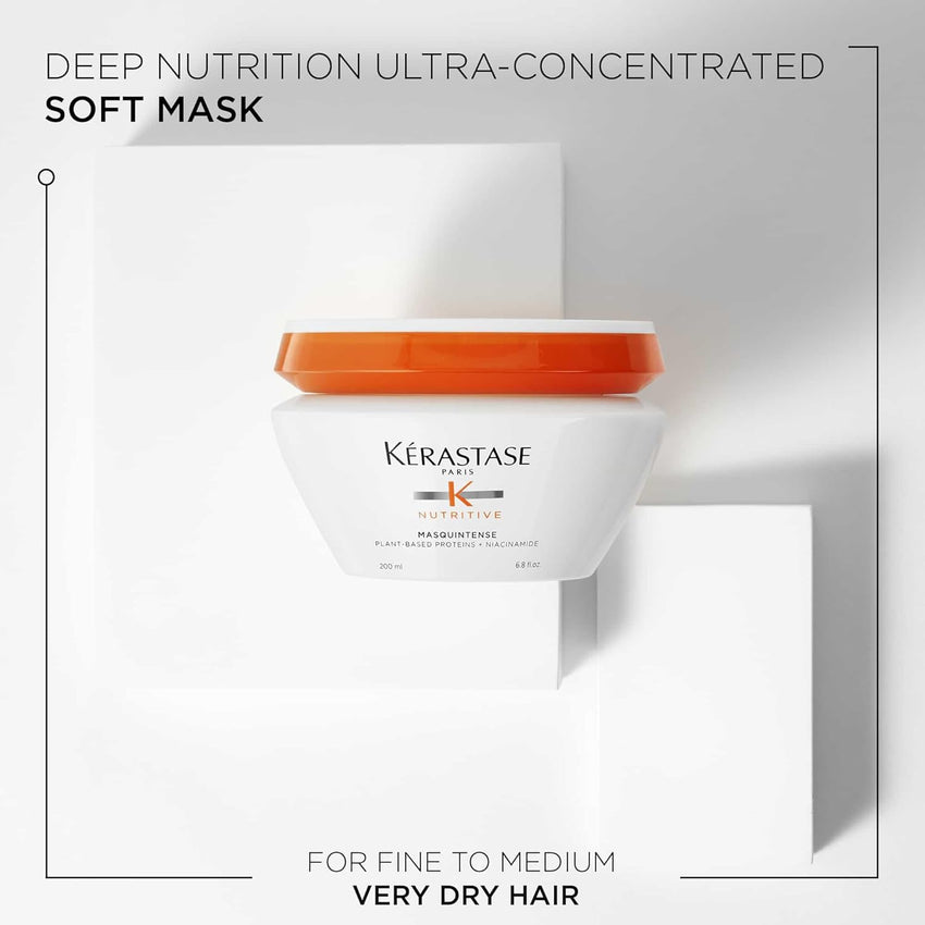 Kerastase Nutritive Masquintense Mask For Fine to Medium Dry Hair - Deeply Nourishes & Conditions, With Plant-Based Proteins & Niacinamide, 6.8 Fl Oz