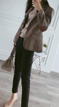 CHARTOU Women's Chic Lapel Collar Plaid 2-Button Business Work Office Blazer Suit Jacket