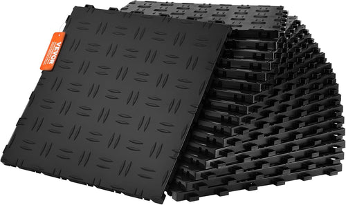 VEVOR Garage Tiles Interlocking, 12 x 12 x 0.53 inch 50 Pack Garage Floor Covering Tiles, Non-Slip Double-Sided Texture Garage Flooring Tiles, for Garages, Basements, Repair Shops, Black