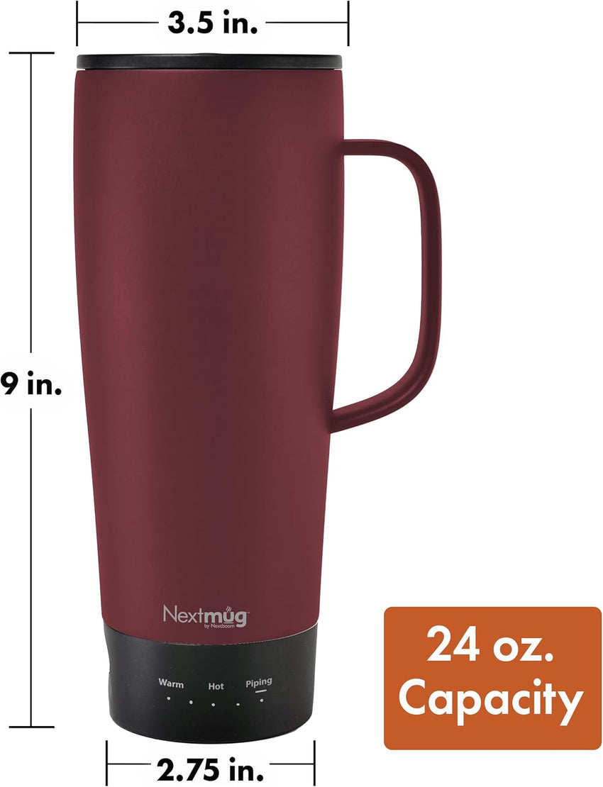 Nextmug Ultra - Temperature-Controlled, Self-Heating Travel Mug (Burgundy - 24 oz.)