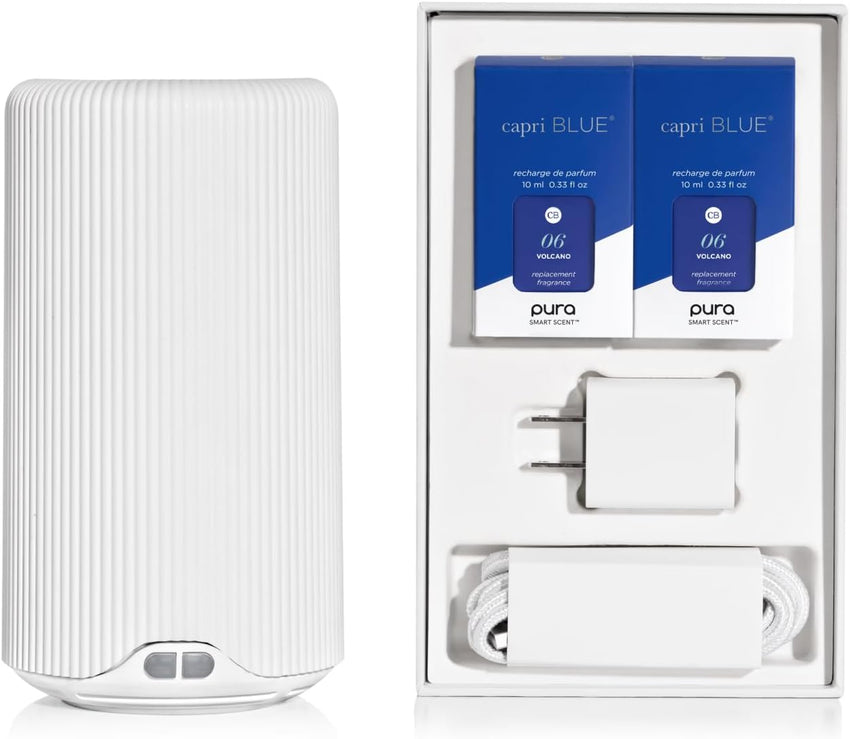 Capri Blue Pura Plus Smart Home Fragrance Diffuser Kit - Includes 1 Tabletop Pura Diffuser and 2 Volcano Pura Refills - Notes of Tropical Fruits & Sugared Citrus
