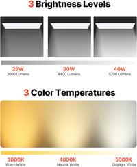 VEVOR 1x4 FT LED Flat Panel Light, 5700 LM, Flush Mount LED Drop Ceiling Lighting Fixture with 3 Color Selectable 3000K/4000K/5000K, 25W/30W/40W, 0-10V Dimmable, Ultra Slim for Home Kitchen, 2 Pack