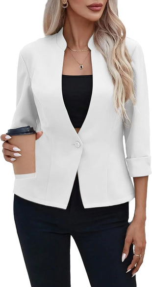 Mina Self 2025 Women's Summer 3/4 Sleeve Blazer Jacket Lightweight Fully-Lined Slim Stand Collar Casual Petite Work Suits