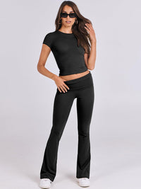 ANRABESS Lounge Sets for Women 2 Piece Foldover Yoga Flare Leggings Pants Crop Tops Casual Y2K Outfits Matching Tracksuit Set