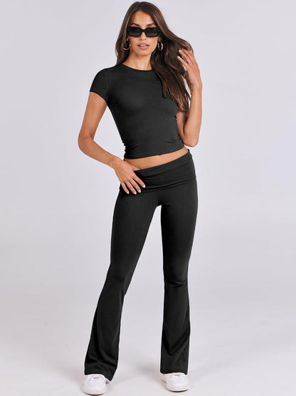 ANRABESS Lounge Sets for Women 2 Piece Foldover Yoga Flare Leggings Pants Crop Tops Casual Y2K Outfits Matching Tracksuit Set