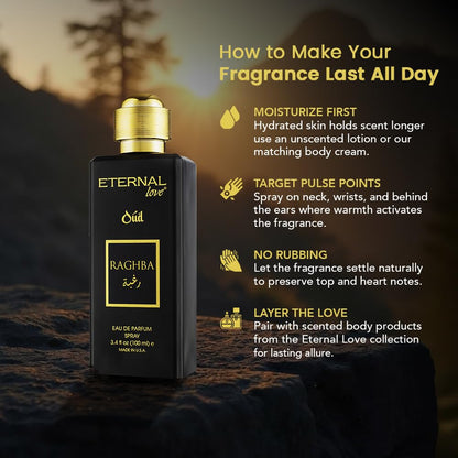 Eternal Love Amber Oud - Long Lasting Unisex Eau de Parfum - Warm Woody Oriental Fragrance with Oud & Amber - Dubai Inspired Arabic Scent - 3.4oz