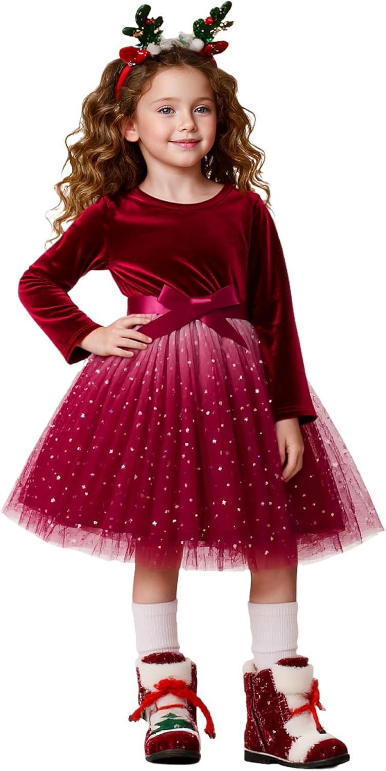 HNXDYY Little Girls Long Sleeve Star Print Knee Length Casual Princess Dress