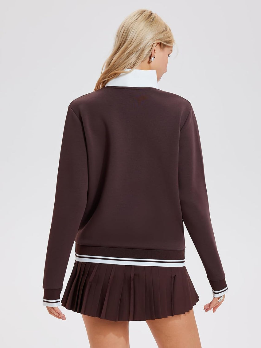 Airfree Womens 2 Piece Set Lapel Half Zip Sweatshirts High Waisted Pleated Tennis Skirt Sets Casual Sweatsuits Sporty Outfit