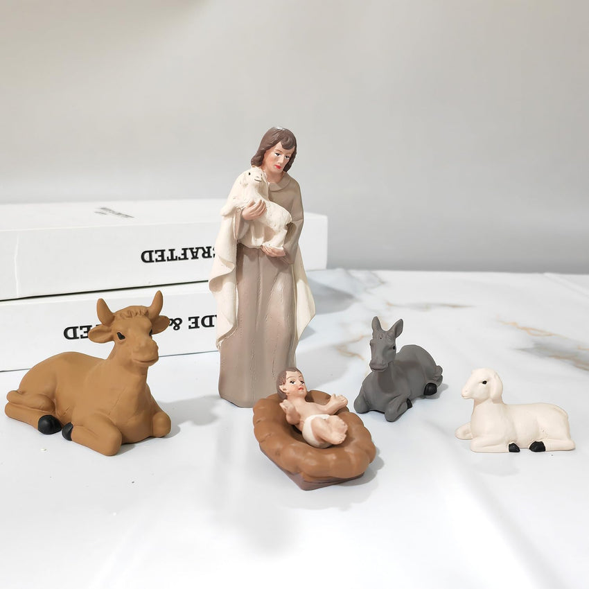 Nativity Sets for Christmas 10 Pieces - Hand Painted Nativity Scene Indoor, 4.8" Classic Figurines Holy Family Jesus Manger Crib Ornament, Xmas Decorations