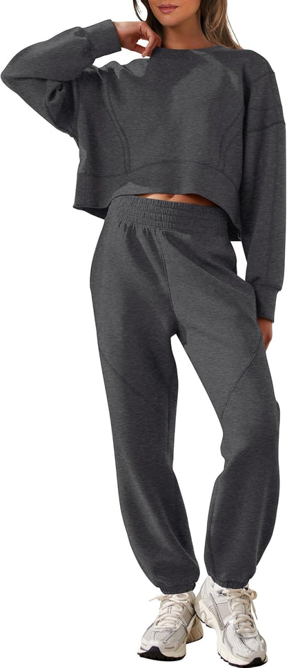 ANRABESS Womens 2 Piece Outfits Lounge Sets Cropped Sweatshirt Joggers Fashion Sweatsuit Sweat Set 2025 Winter Travel Outfits