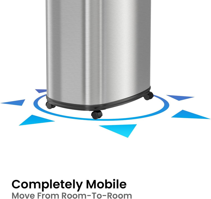 SensorCan 13 Gallon Sensor Trash Can with Wheels and AbsorbX Odor Control System, Stainless Steel, Oval Shape Automatic Kitchen and Office Garbage Bin (Powered by Battery or Optional AC Adapter)