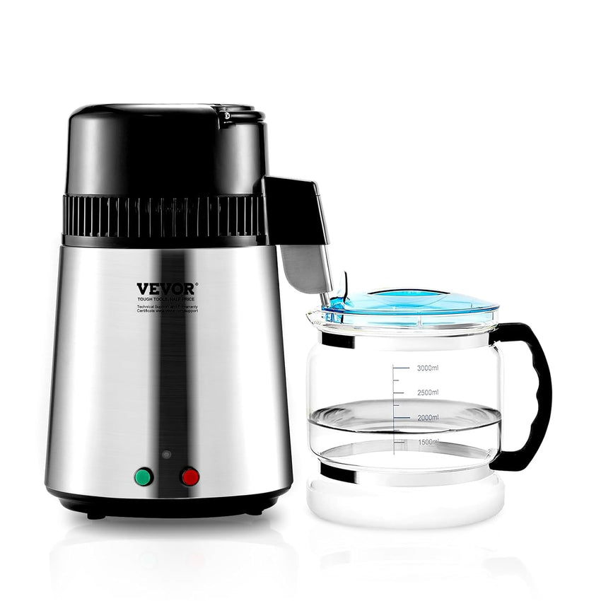 VEVOR Water Distiller, 1.1 Gal Distilled Water Machine, 750W Pure Water Distilling w/BPA Free Plastic Container, Water Distillation Kit w/Button, Countertop Distilled Water Maker for Home, White