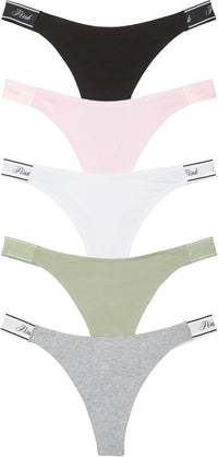 Victoria's Secret PINK Women's Cotton Logo Thong Underwear, Panties for Women, Multi Pack (XS-XXL)