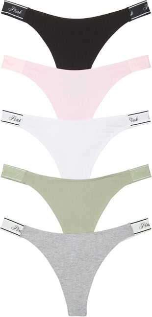Victoria's Secret PINK Women's Cotton Logo Thong Underwear, Panties for Women, Multi Pack (XS-XXL)