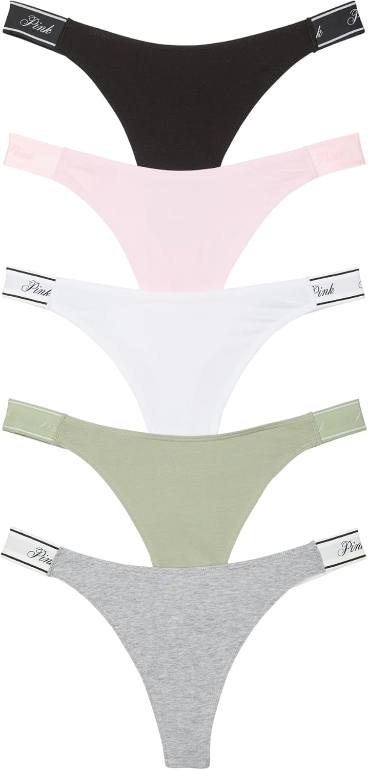 Victoria's Secret PINK Women's Cotton Logo Thong Underwear, Panties for Women, Multi Pack (XS-XXL)