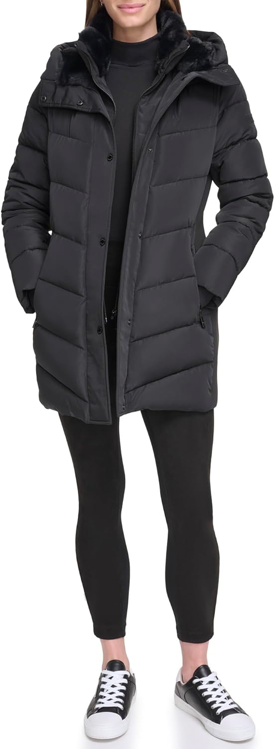 Calvin Klein womens Long Chevron Bib-front Light-weight Jacket