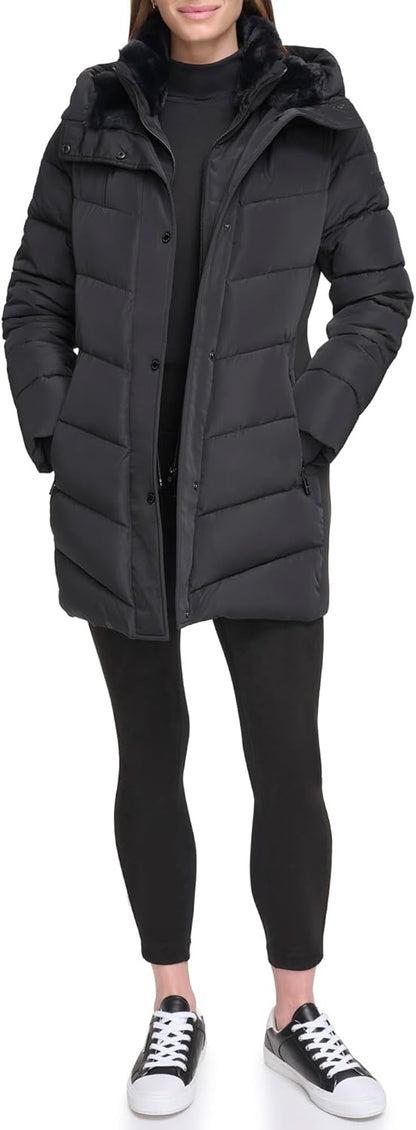 Calvin Klein womens Long Chevron Bib-front Light-weight Jacket