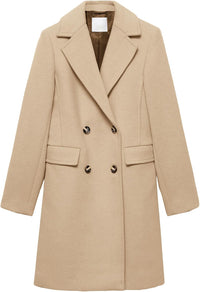 Mina Self Long Wool Coat Women 2025 Fall Winter- Double Breasted Notch Lapel Business Work Casual with Pockets Pea Coats