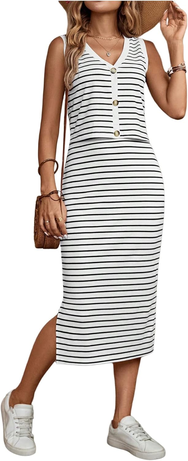 GORGLITTER Women's Skirt Sets 2 Piece Outfits Maxi Skirt and Top Set Vacation Cruise Summer Outfits