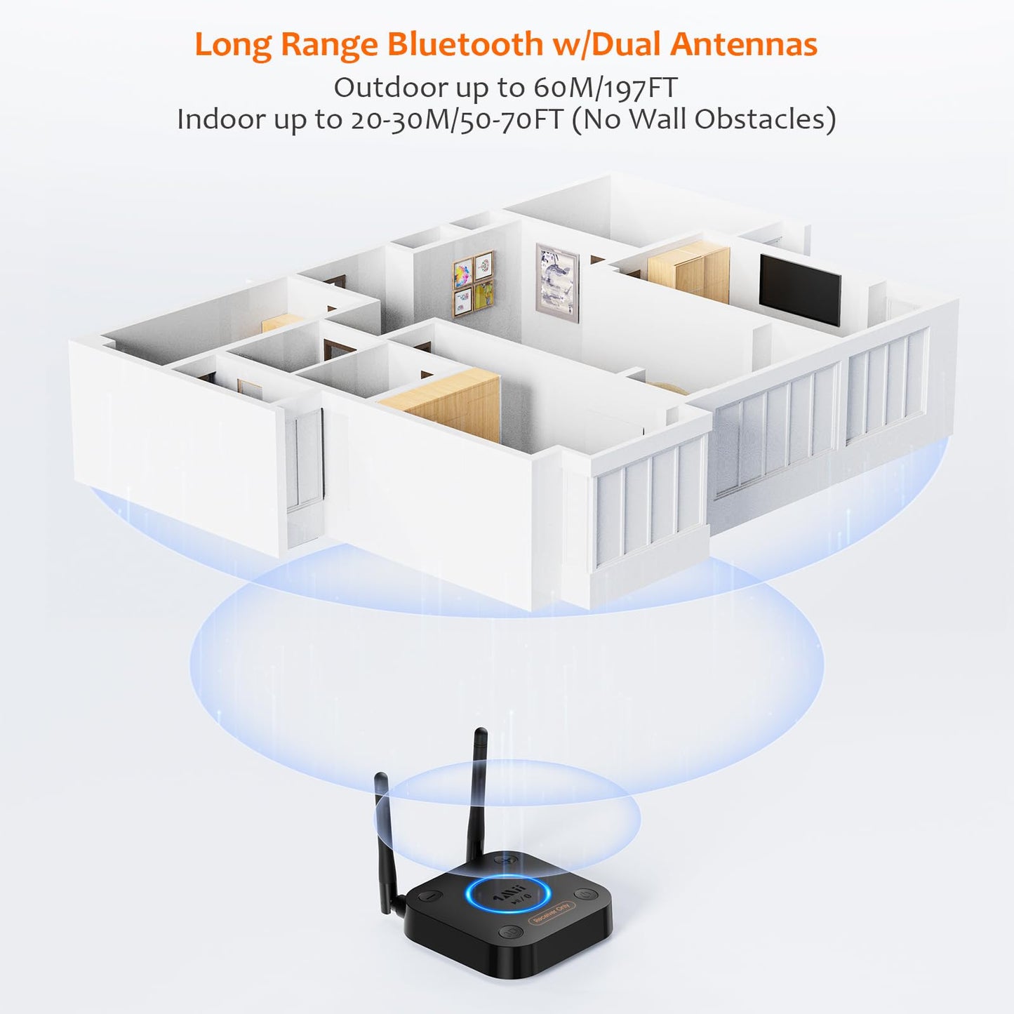 [Upgraded] 1Mii B06Pro Long Range Bluetooth Receiver, HiFi Wireless Audio Adapter, Bluetooth 5.1 Receiver with 3D Surround aptX HD Low Latency Optical RCA AUX 3.5mm Coaxial for Home Stereo System