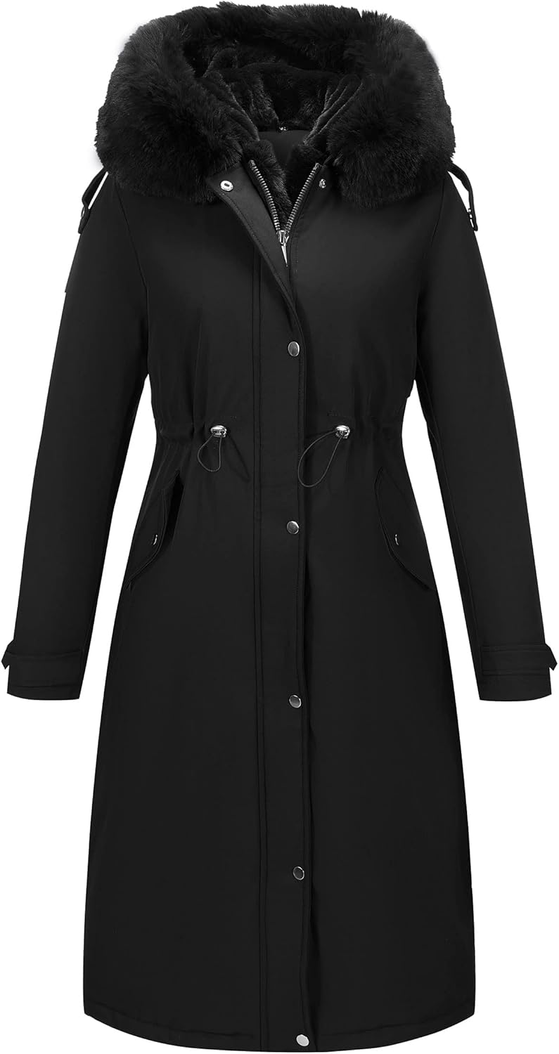 RISISSIDA Women Winter Parka Puffy Coat,Puffer Jacket with Long Fur Collar Hooded,Thicken Warm Bubble Overcoat for Deep Cold