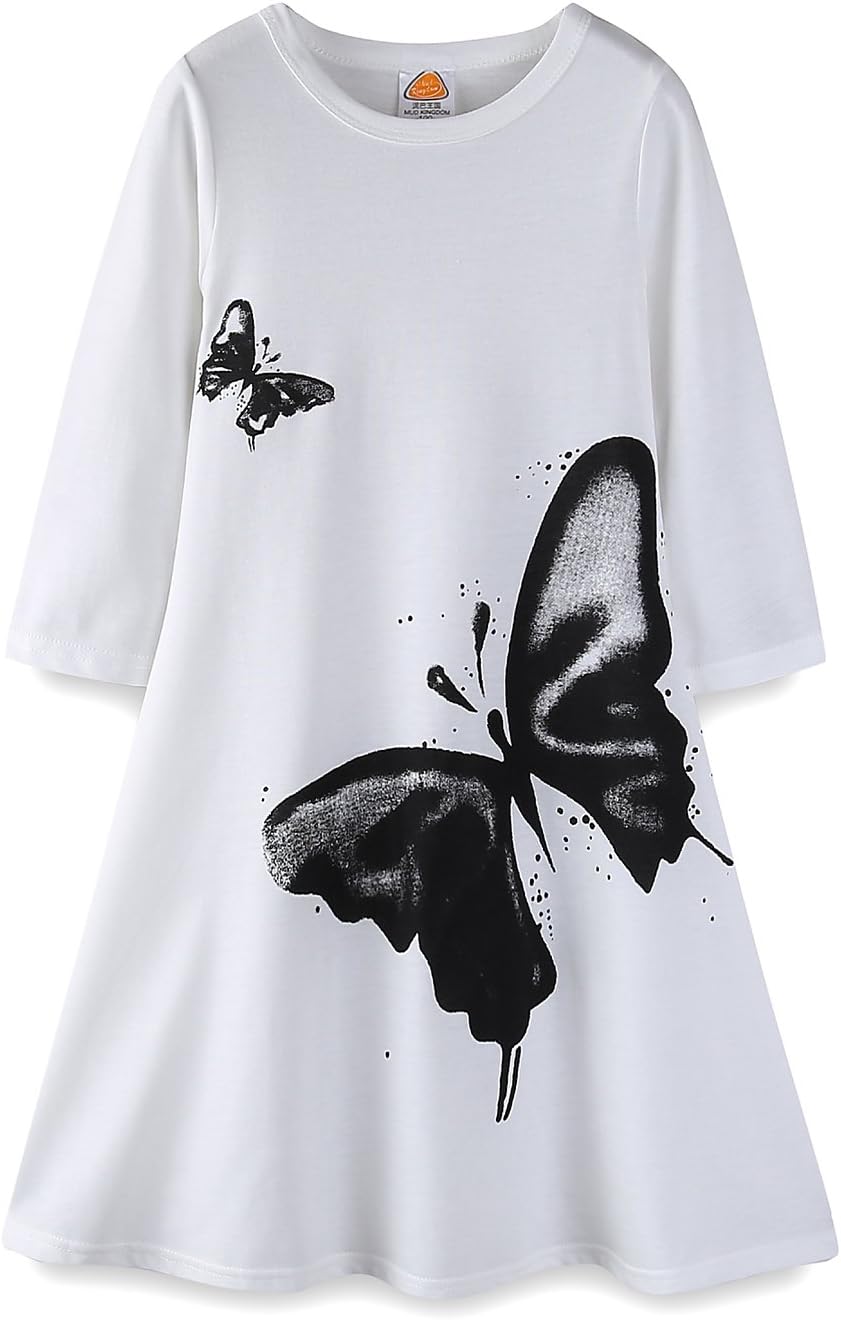 Mud Kingdom Girls Maxi Dress Long Sleeve Cotton Flared Butterfly Casual Spring Autumn A-Lined Dresses