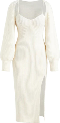 CIDER 2 Piece Sweater Dresses for Women Winter Slit Long Sleeve Womens Midi Dress Pullover Bodycon Wedding Guest Outfits