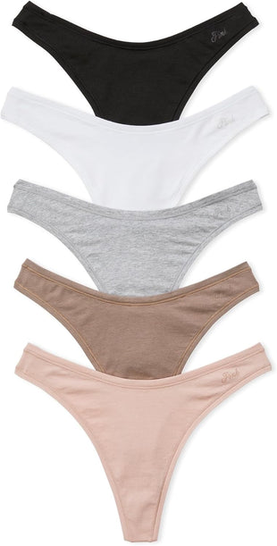 Victoria's Secret PINK Women's Cotton Thong Underwear, Panties for Women, Spring Basic, (M)