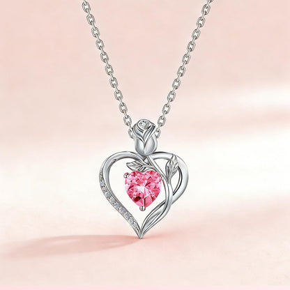 Women's Heart Pendant Necklace – 1.2CT Moissanite or Lab-Grown Sapphire, Ruby & Emerald