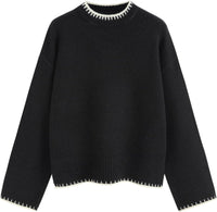 CIDER Womens Sweater Long Sleeve Split Hem Color Block Crew Neck Tops Fall Outfits