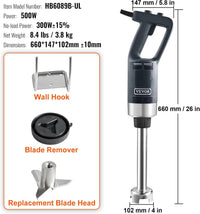 VEVOR 500W 12 Inch Heavy Duty Hand Mixer, Variable Speed Stick Mixer with 304 Stainless Steel Blade, Multi-Purpose Portable Mixer for Soup, Smoothie, Puree, Baby Food