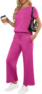 ANRABESS Women 2 Piece Lounge Sets Summer Travel Sweat Outfits Short Sleeve Wide Leg Casual Matching Tracksuits Clothes