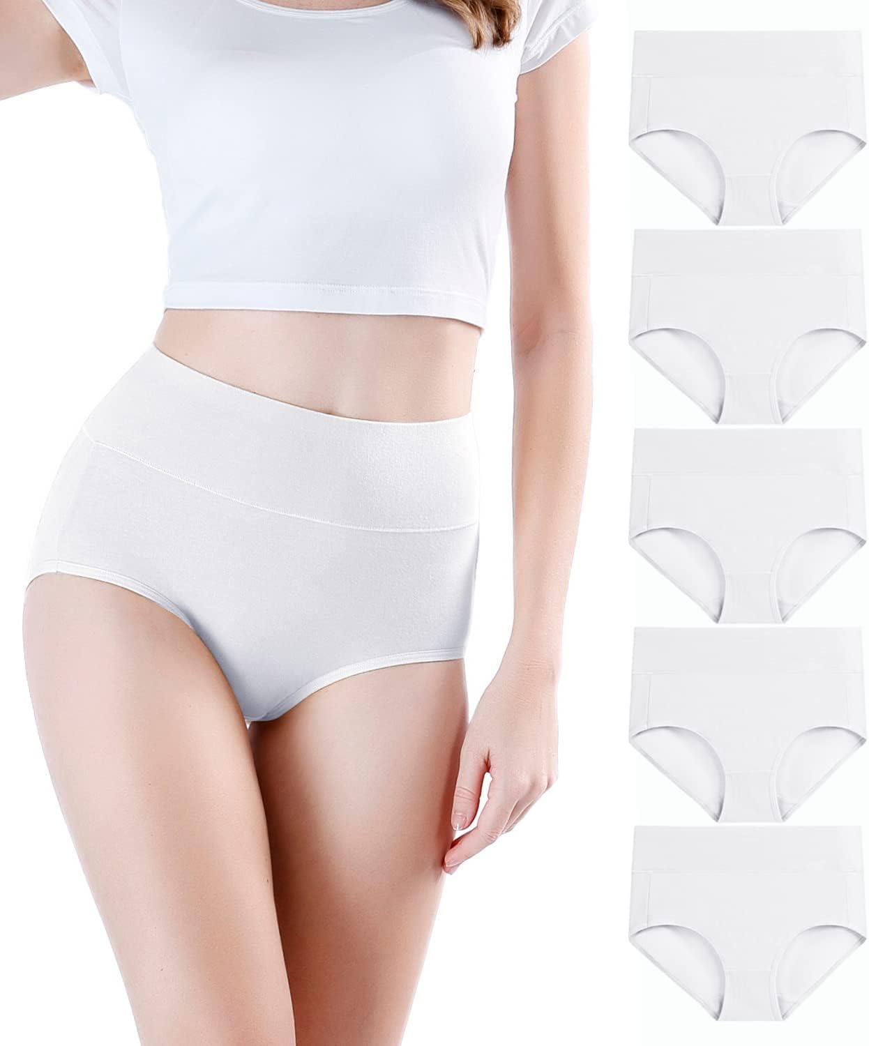 wirarpa Women's Underwear High Waisted Ladies Cotton Panties Soft Full Coverage Briefs 5 Pack (Regular & Plus Size)