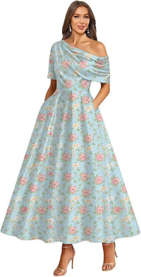 Tea Length Mother of Bride Dresses for Women Satin One Shoulder Wedding Guest Dress Formal Evening Party Gown with Pocket