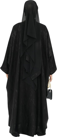 Elegant Eid Clothes Women Muslim Glossy Batwing Sleeve Abaya Ramadan Prayer Dress with Belt
