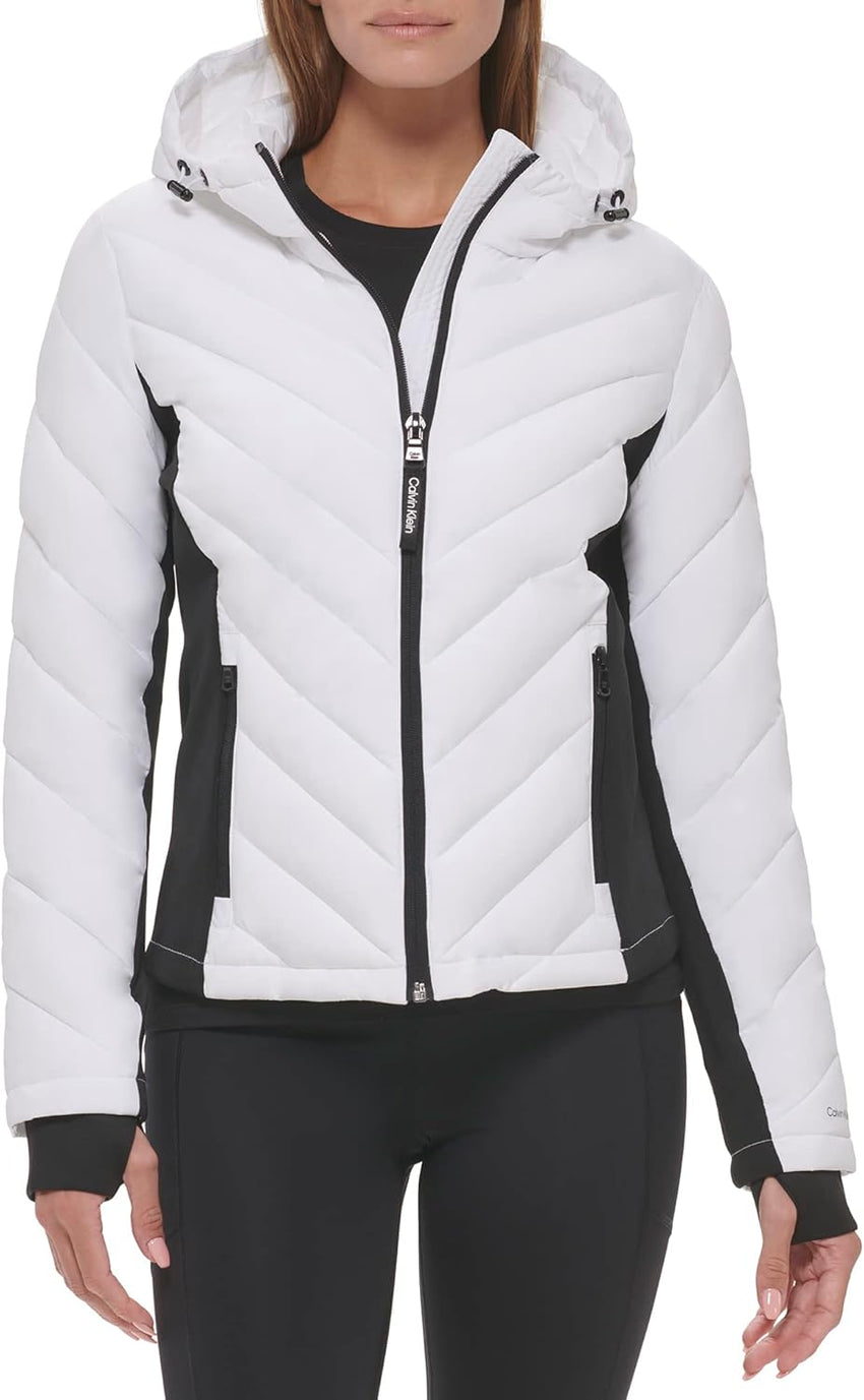 Calvin Klein Women's Scuba Side Panel and Sleeve Detail Adjustable Hood Zip Pocketspuffer