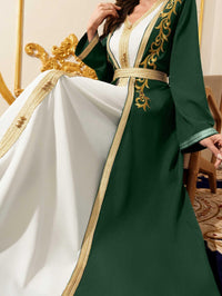 Elegant Muslim Dress with Gold Embroidered Evening Gown, Traditional Islamic Attire