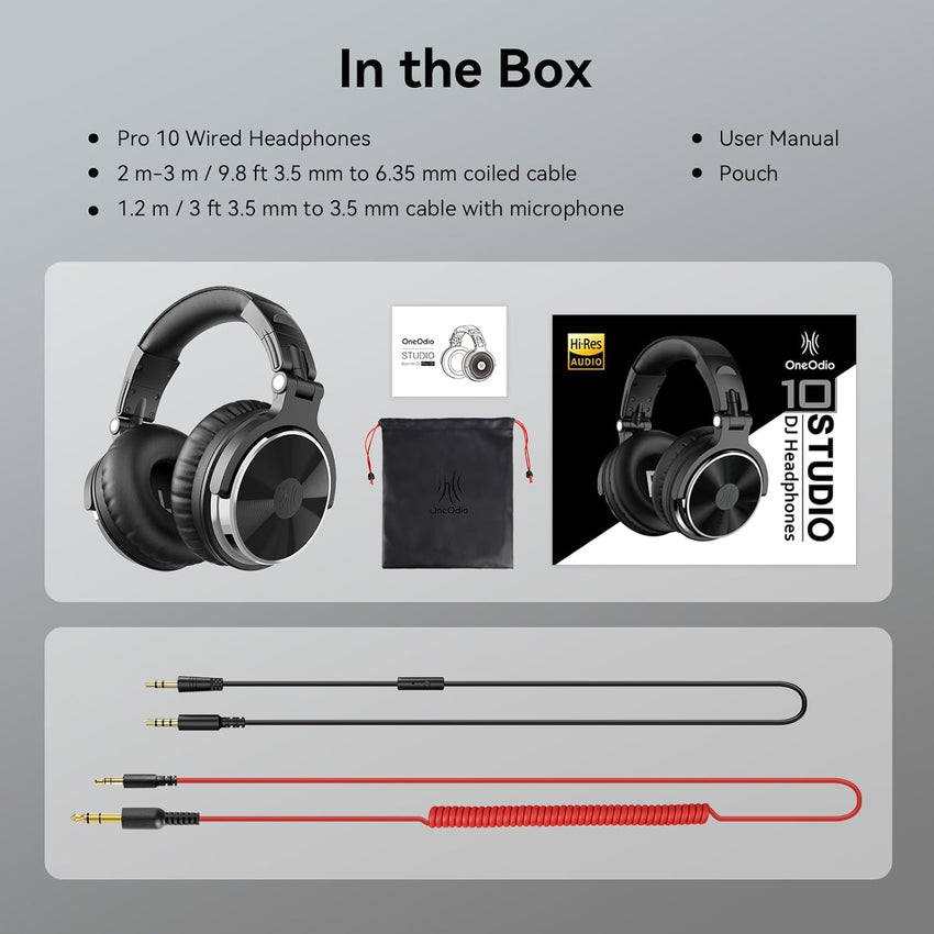 OneOdio Wired Over Ear Headphones Hi-Res Studio Monitor & Mixing DJ Stereo Headsets with 50mm Drivers and 1/4 to 3.5mm Jack for AMP Computer Recording Podcast Keyboard Guitar Laptop - Black