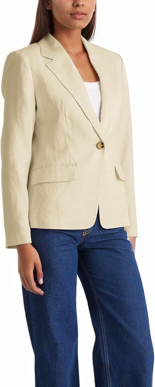 Mina Self 2025 Fall Women's Cropped Blazer - Full-Lined One Button Lightweight Business Casual Trendy Office Jackets Pockets