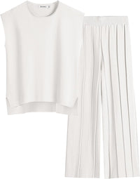 ANRABESS Women 2 Piece Lounge Sets Summer Casual Knit Sweater Vest Pant Set Beach Vacation Airport Clothes 2025 Fall Outfits