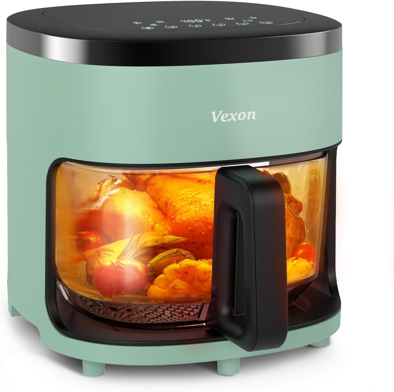 6-IN-1 Glass Air Fryer with 4.5 QT Capacity,Air Fry, Roast, Reheat, Dehydrate, Air Crisp Technology,Nonstick & Dishwasher Safe Basket,97% Less Oil,Features Digital Timer1
