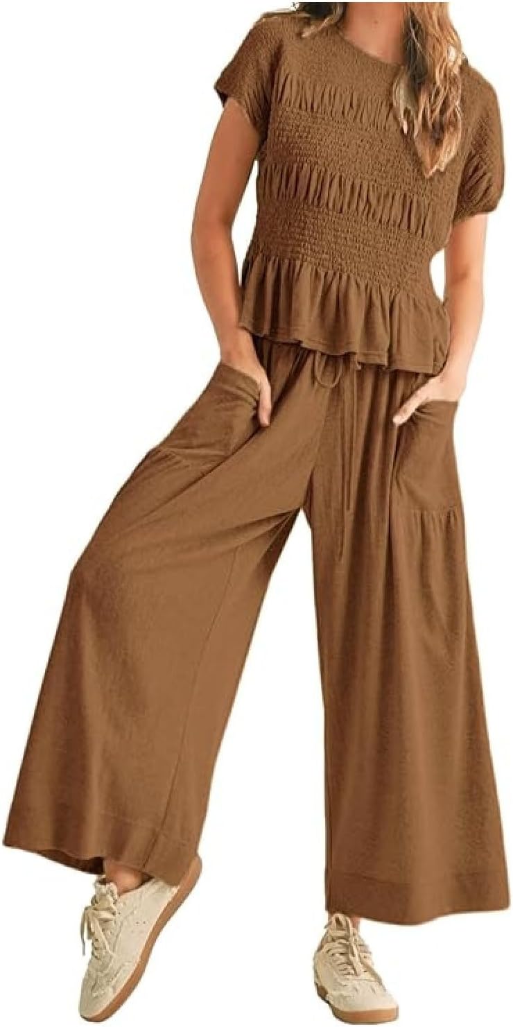 Summer Pants Set Women 2 Piece Lounge Matching Set Casual Outfit with Pockets for Travel Shopping Boho Chic Outfit