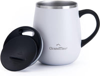 GRANDTIES Insulated Coffee Mug with Handle–Sliding Lid for Splash-Proof 16oz Wine-Glass Shape Thermal Tumbler with Double Walled Vacuum Stainless Steel to Keeps Beverages Hot or Cold-Cognac Metallic