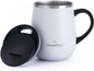 GRANDTIES Insulated Coffee Mug with Handle–Sliding Lid for Splash-Proof 16oz Wine-Glass Shape Thermal Tumbler with Double Walled Vacuum Stainless Steel to Keeps Beverages Hot or Cold-Cognac Metallic