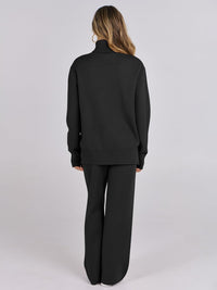 ANRABESS Womens 2 Piece Outfits Turtleneck Matching Lounge Set Sweater Top Wide Leg Pants Fall Cozy Knit Sweatsuit Loungewear
