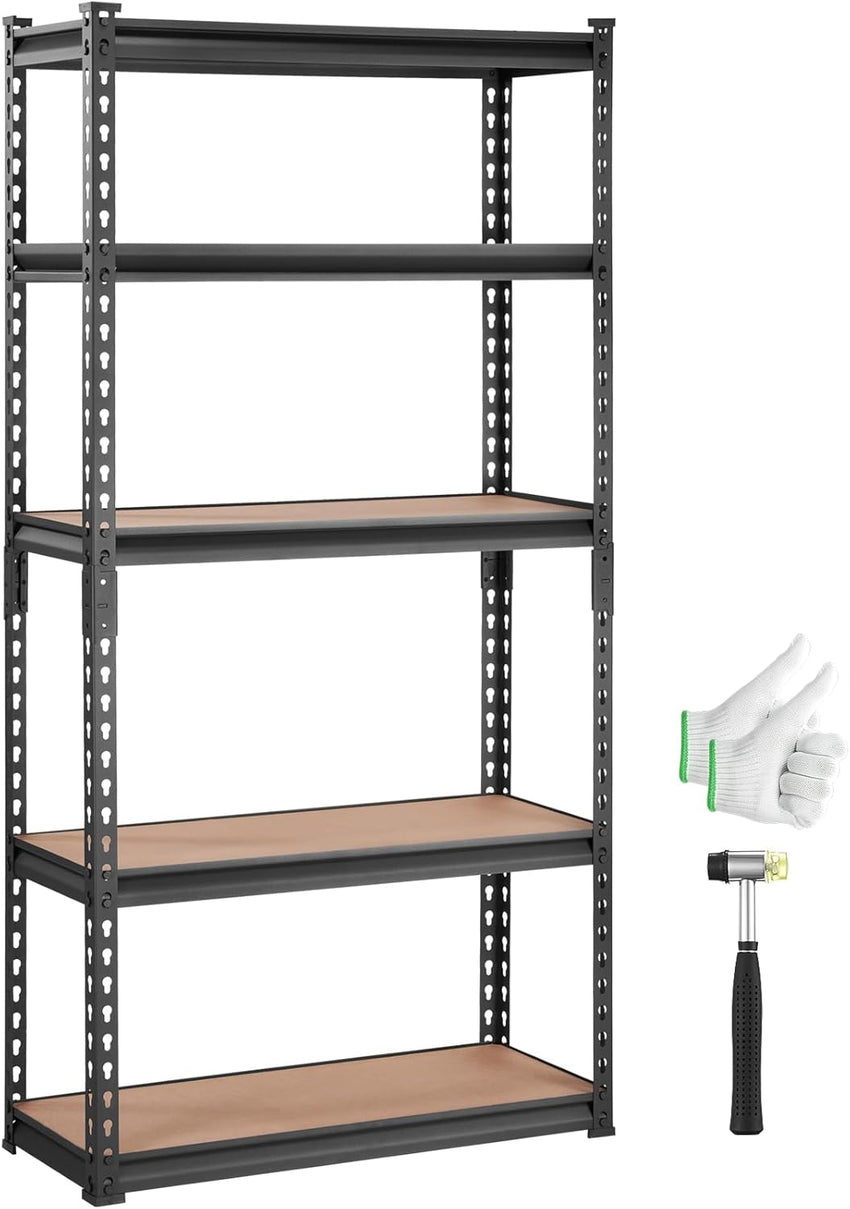 VEVOR Storage Shelving Unit, 5-Tier Adjustable, 2000 lbs Capacity, Heavy Duty Garage Shelves Metal Organizer Utility Rack, Black, 36" L x 18" W x 72" H for Kitchen Pantry Basement Bathroom Laundry