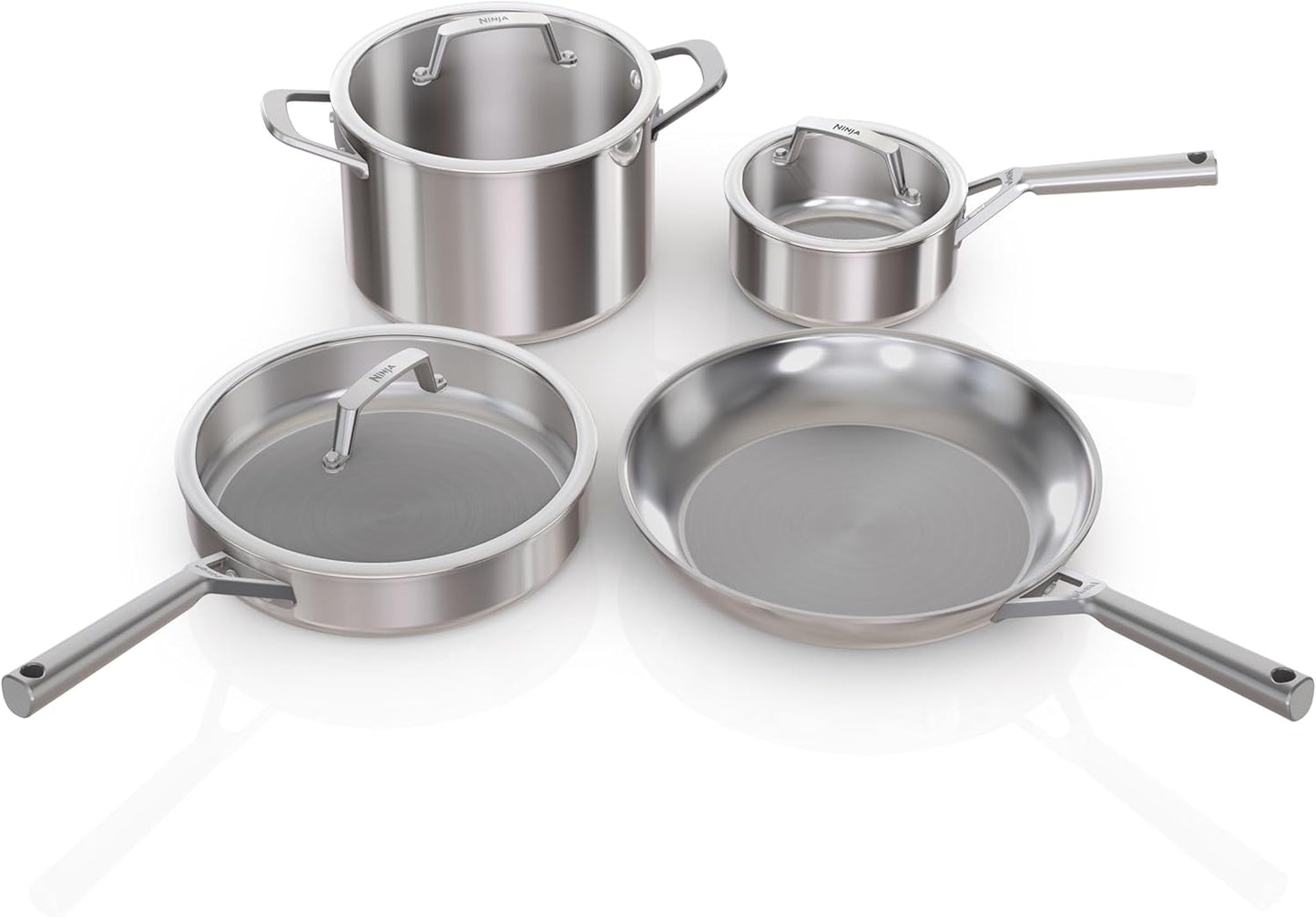 Ninja EverClad Stainless Steel Cookware 12 Piece Pots & Pans Set, All Stovetops & Induction, Oven Safe to 600°F, Tri-Ply Commercial-Grade, C99012