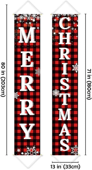 Ivenf Christmas Decorations Outdoor Yard Front Porch Sign Set, Red Black Buffalo Plaid Door Banner, Hanging Merry Christmas Decorations for Home, Indoor Outdoor Xmas Decor Wall Front Door Yard Garage